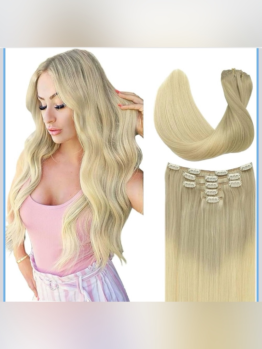 DOORES Classic Clip Seamless Clip, 5pcs 80g 20 Inch Balayage Ash Blonde to